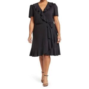 By Design Ruffle Faux‎ Wrap Dress Black Size Medium NWT